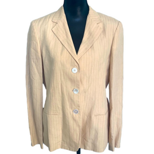 MaxMara Beige Cream Pin Stripe Flax Linen Blazer Medium